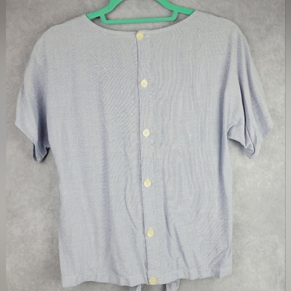 Woman's Small Madewell Blue and White Striped Tie Blouse - Picture 5 of 10